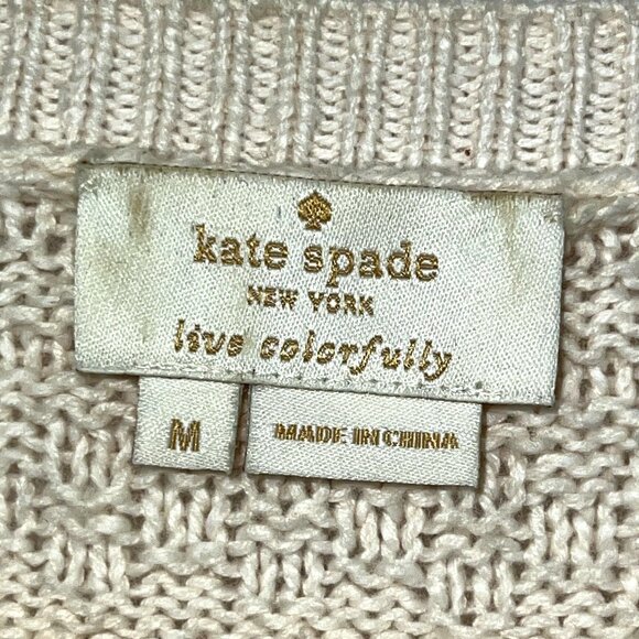 Kate Spade New York Beige Knit Sweater With Tassel Hem Medium - Picture 6 of 13